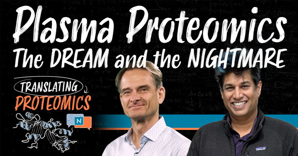 Translating Proteomics Episode 11 episode art featuring photos of Andreas Huhmer and Parag Mallick