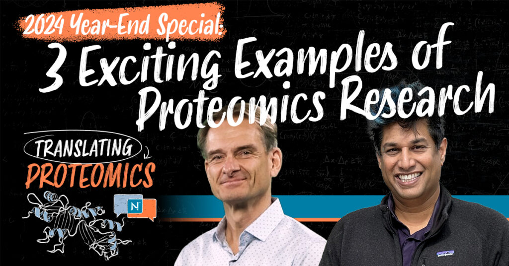 Headshots of Andreas Huhmer and Parag Mallick next to the Translating Proteomics Logo